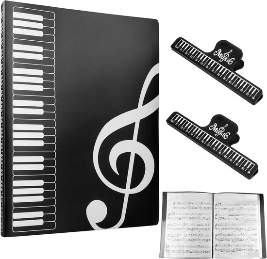 Carta musicale - plastica A4 - impermeabile - 80 fogli - 2 fermacarte - musica da concerto - strumentisti - musicisti - nero
