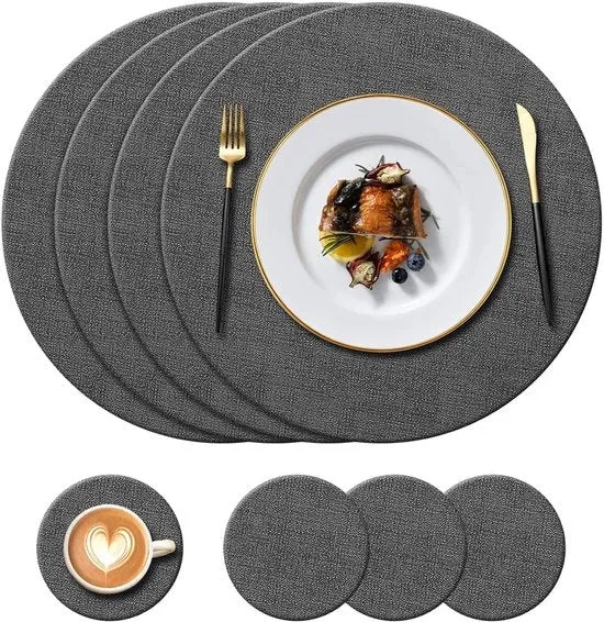 Set di Piatto di Legno - Resistente al Calore - Sottopiatto - 4 Pezzi - Design Moderno - Legno di Artigianato