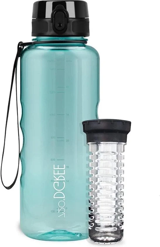 Bottiglia Sportiva XL per Fitness Studio Esterno Viaggio - Ossidiana 720°DGREE 1,5 Litri con Infusore per Frutta e Claro Crystal BPA-Free Lekvrij Riciclabile