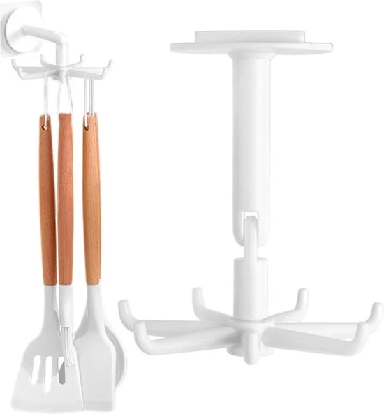 6 supporti per accessori da cucina - maniglia girevole 360° - senza perforazione - 7 ganci - supporto per attrezzi da cucina - orecchione per cucina/bagno/wardrobe