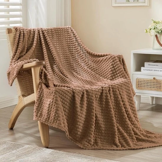 Fleece morbido a quadri marrone - flanella lussuosa - 1 pezzo - 127 x 152 cm