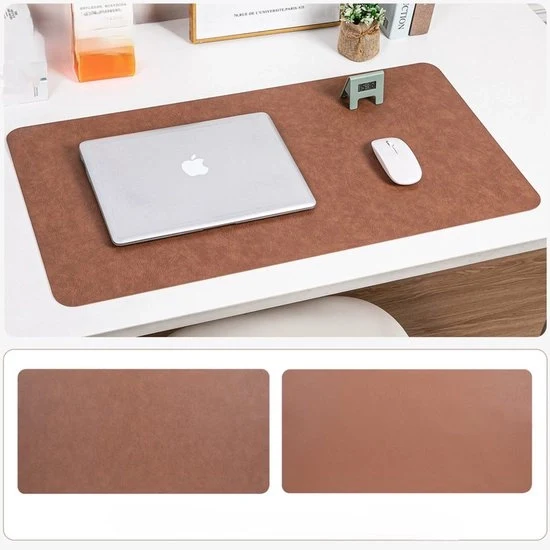 Ottomano multifunzionale per scrivania con panno da mouse, panno da tastiera per laptop, protezione antiscivolo per scrivania, dimensioni 70cm x 35cm, materiale in pelle, colore marrone scuro.