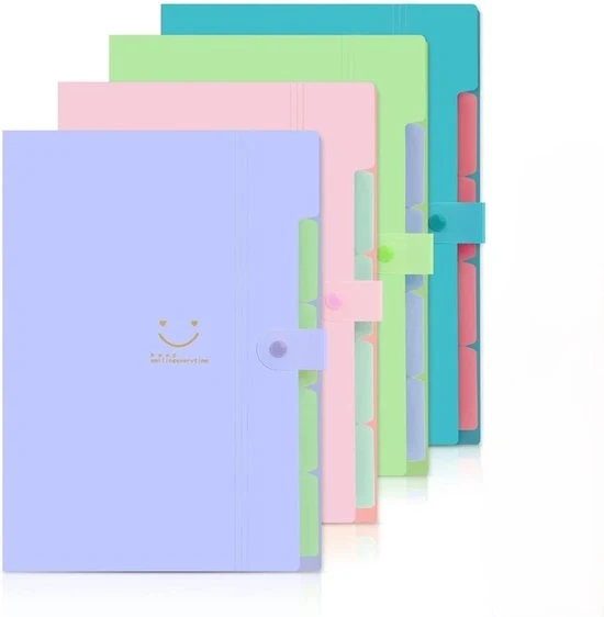 Set di 4 mappe espandibili, 5 contenitori A4, cartellone per organizzare carte per scuola e ufficio - Verde+Rosso+Blu Verde+Viola