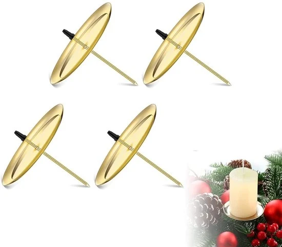 Set di 4 sostenitori di candela - 7,5 cm decorazioni per candela - Ambiance Arrangement decorazioni per candela - Piatto di ferro rotondo decorazioni per candela - Ideale per decorazioni di Natale e di Avvento - Per candele a stelo liscio