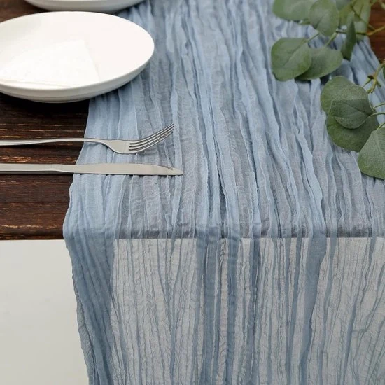 Tavolo con tenda di chiffon 90x300cm - Tavolo con tovaglia pieghettata - Tavolo di stile bohemiano e country - Tavolo con tovaglia in burlap - Decorazione per la casa - Adatto per feste e raduni