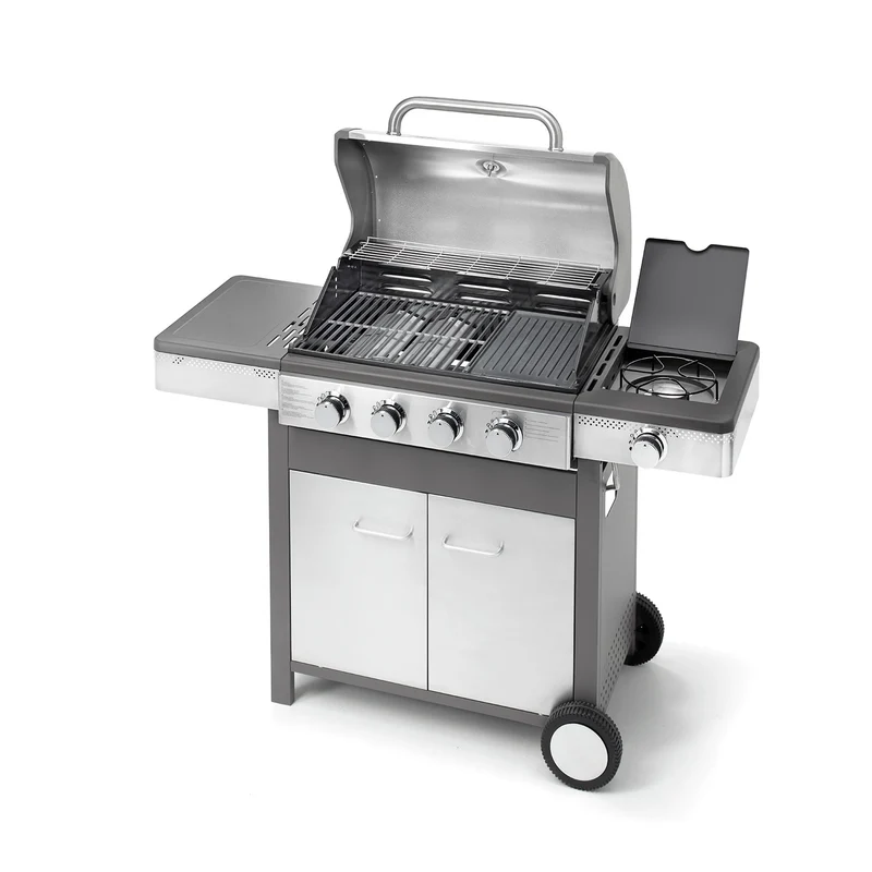 Barbecue a Gas GPL 4 Fuochi + 1 Fornello Laterale Ompagrill Indianapolis 5/B in Acciaio Inox