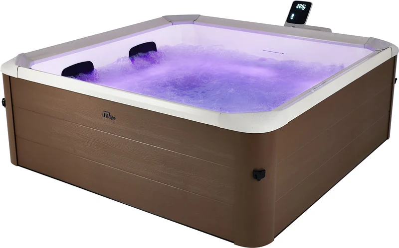 Vasca Idromassaggio Spa Oslo Amber Aero Plus Smart con Wifi per 6 Persone 180x180x65 cm in Materiale Plastico Effetto legno Ambra
