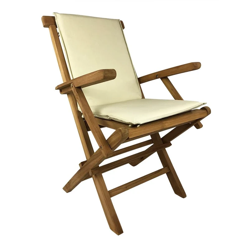 Cuscino per Sedia Pieghevole Pinta Seduta e Schienale Sfoderabile Spesso 3 cm Crema