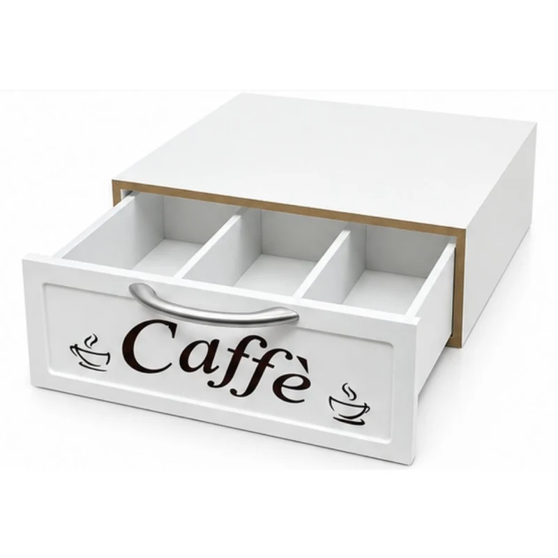 Cassetto Porta Cialde Capsule in Legno Organizer 30x30x10 cm Bianco Coffee