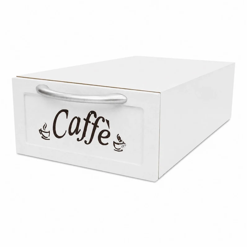 Cassetto Porta Cialde Caffè in Legno Bianco 2 Scomparti 30x20x10 cm Maniglia