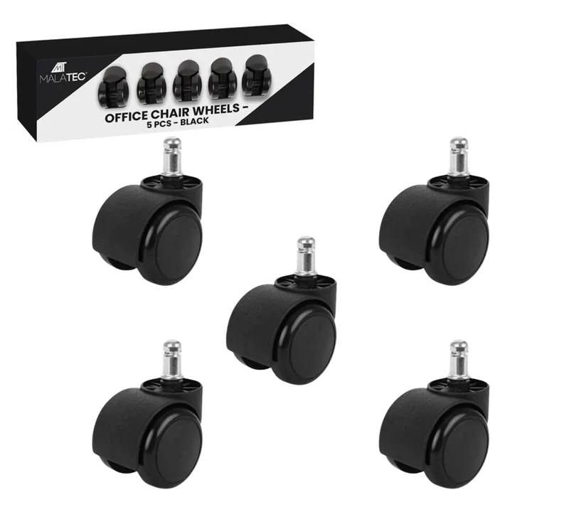 Set 5 Ruote per Sedia da Ufficio Rotelle Nere Kit Ricambio Poltrona Gaming 5cm