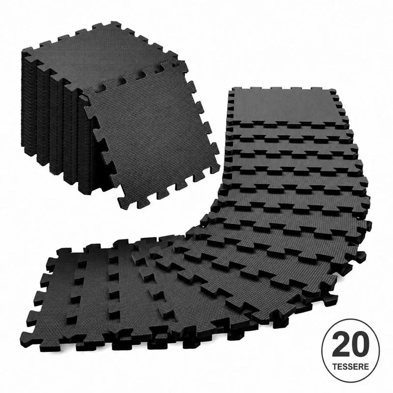 Tappeto Puzzle Tappetino Fitness Multiuso Palestra Schiuma 20 PZ 29 X 29 CM Nero