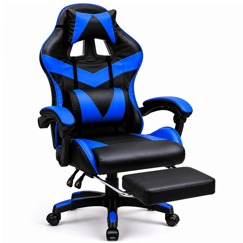 Sedia Gaming Poltrona Scrivania Ufficio Casa Reclinabile Poggiapiedi Blu/Black