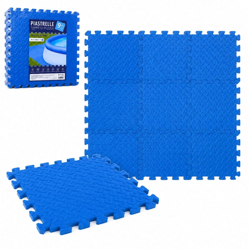 Tappeto Puzzle EVA Fondo Piscina 9 Pezzi 38,5x38,5x1cm Tappetino Blu Antiscivolo