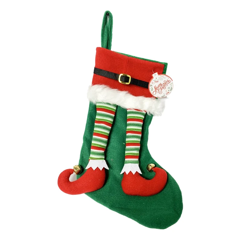 Calza Natalizia Calza Befana Elfo Gambe Vestito da Riempire Epifania 46 cm