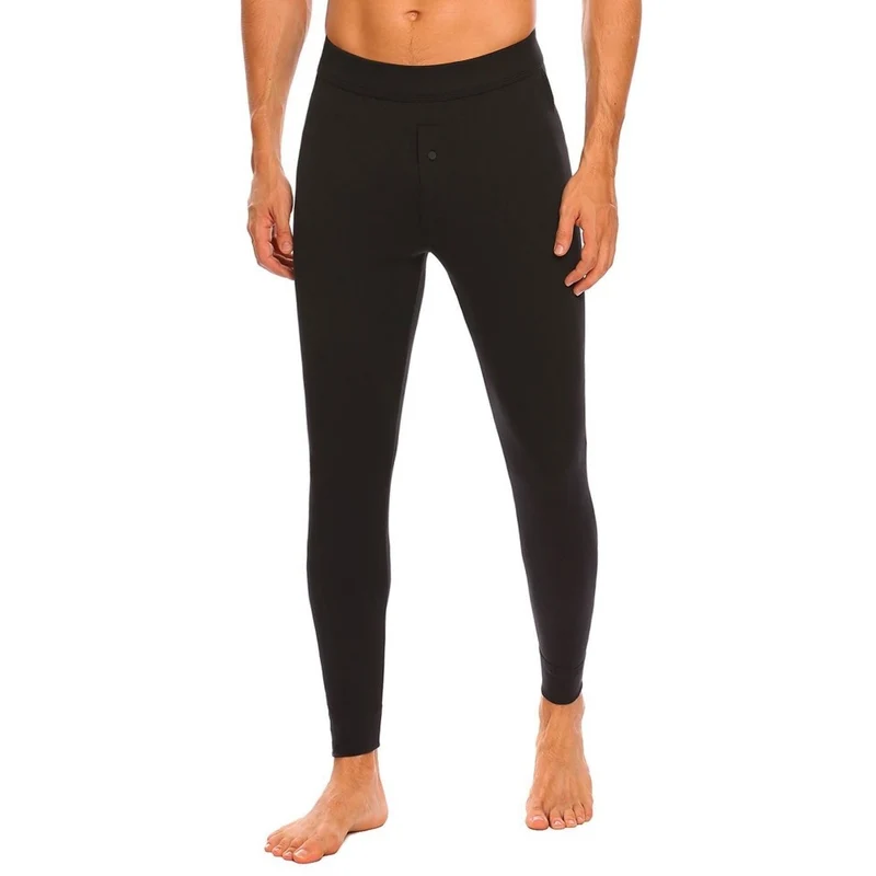 Pack 2 Leggings con Patta Bottone A Clip Uomo Termico Interno Felpato Nero