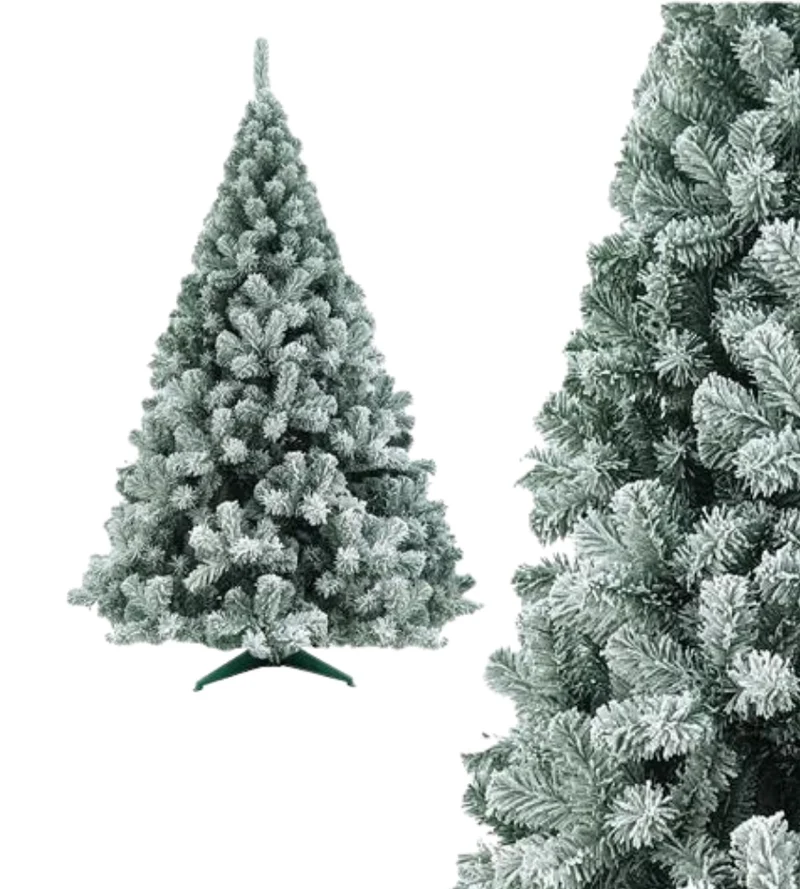 Albero di Natale 120 cm Folto Verde Innevato Artificiale 180 Punte Ø 55 cm Snow