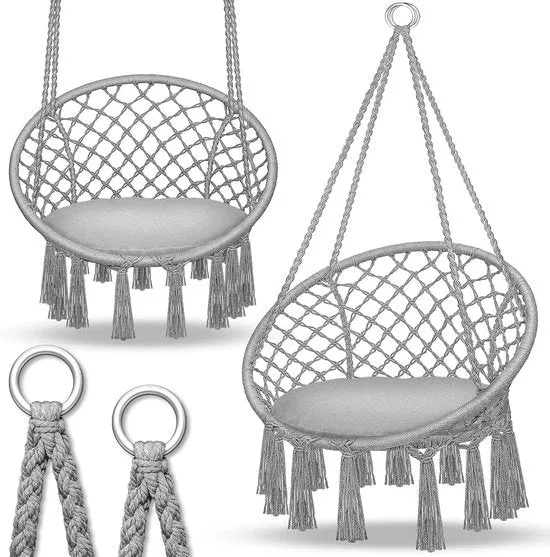 Sedia a Sospensione XL per Interno e Esterno – Sedia a Sospensione con Cuscino, Resistente alle Intemperie, fino a 200 kg