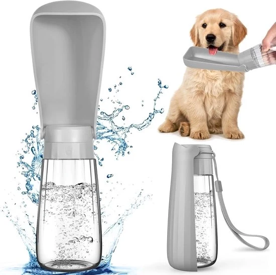 Bottiglia portatile per cani - Libera da sostanze chimiche e comoda per viaggi - 550 ml - Grigio