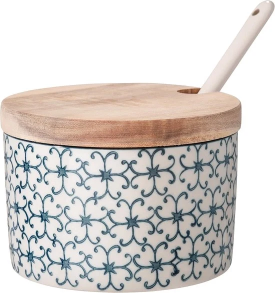 Zuppo con cucchiaio e coperchio - ceramica - blu smeraldo