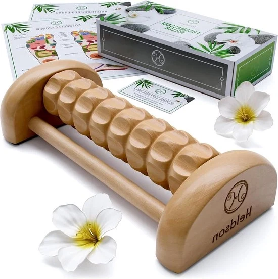 Massaggiatore per piedi a rotazione in legno con tasca portatile guida in tedesco per la cartella di massaggio dei punti di pressione dei piedi - massaggiatore per piedi in legno per uso portatile Massaggio dei piedi