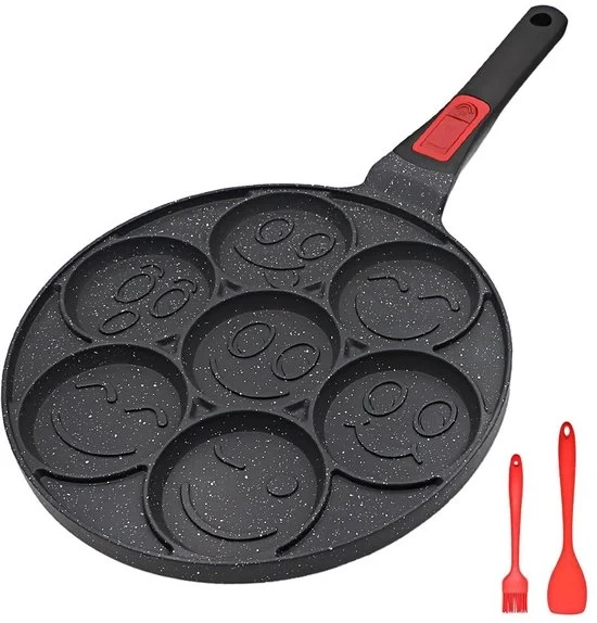Piastra per mini pancake 7 fori - Superficie antiaderente - Manico rimovibile - Nero