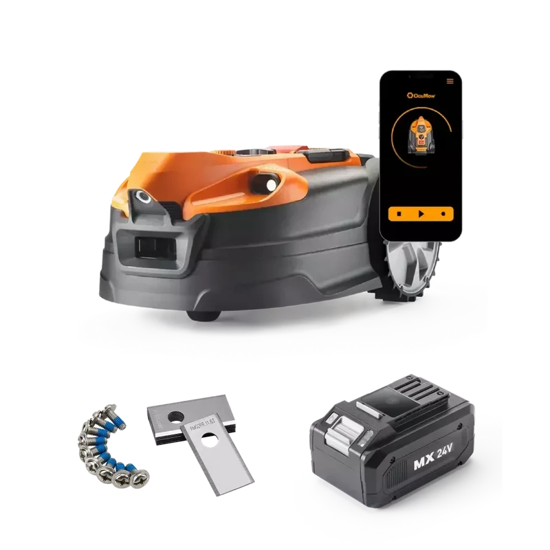 LawnMaster OcuMow® AMD18i-800 Power Kit | MX 24V Auto Charging Vision Robotic Lawnmower with App-with Spare Battery & Blades