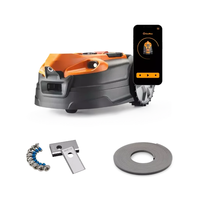 LawnMaster OcuMow® AMD18i-800 Plus Essential Kit | MX 24V Auto Charging Vision Robotic Lawnmower with App-with Spare Magnetic strip & Spare Blades