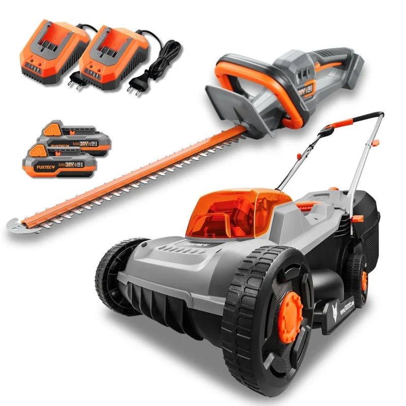 Set da giardino a batteria FUXTEC 20V FX-E1RM20ECO + FX-E1HS20 con batteria e caricatore