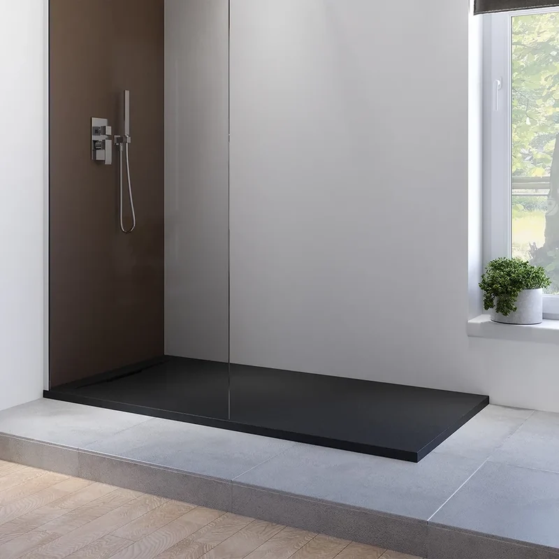 Piatto doccia 80x140 cm in marmoresina nero effetto pietra | Paros