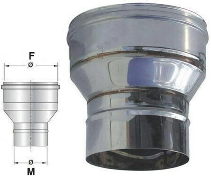 Riduzione/Aumento di diametro per canna fumaria ACCIAIO INOX AISI 316 -VARIE MISURE- ø M 80 / 180 F ø