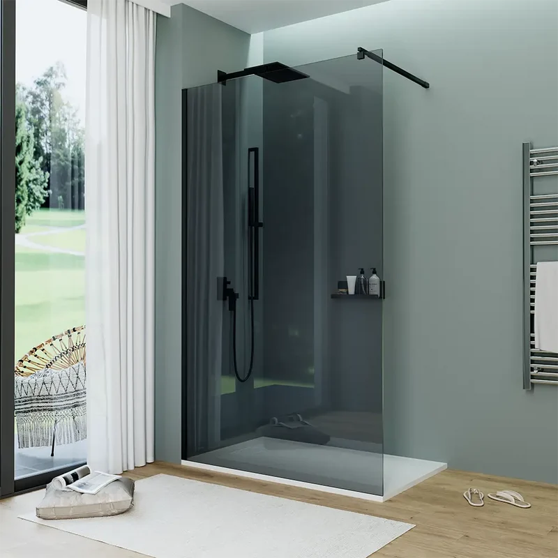 Doccia walk-in 90 cm vetro 8mm anticalcare fumé h200 profili neri | Keros