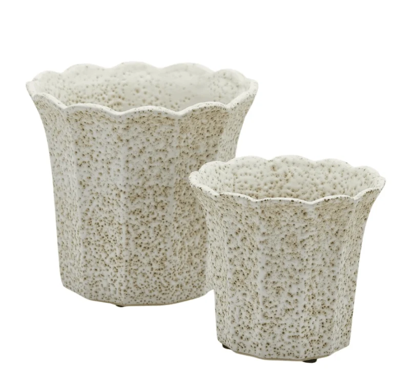 Vaso Cachepot Bellflower in ceramica bianco-marrone EDG