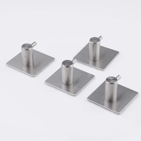 Maniglione da asciugamano 4 Pack - Autoadesivo - Acciaio Inossidabile - Resistente - Supporto per asciugamano - Applicazione per cappello e asciugamano - Argento.