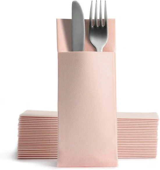 Serviette Airlaid con Tasca per Forchetta 50 Pezzi – 32 x 40 cm – Rosa Mellow – Serviette di Lusso con Tasca per Forchetta per Ristoranti e Feste