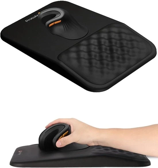 Panno da mouse ergonomico con supporto per cavo del gomito – pelle PU, schiuma di memoria, antiscivolo – impermeabile – design massaggio per computer – nero
