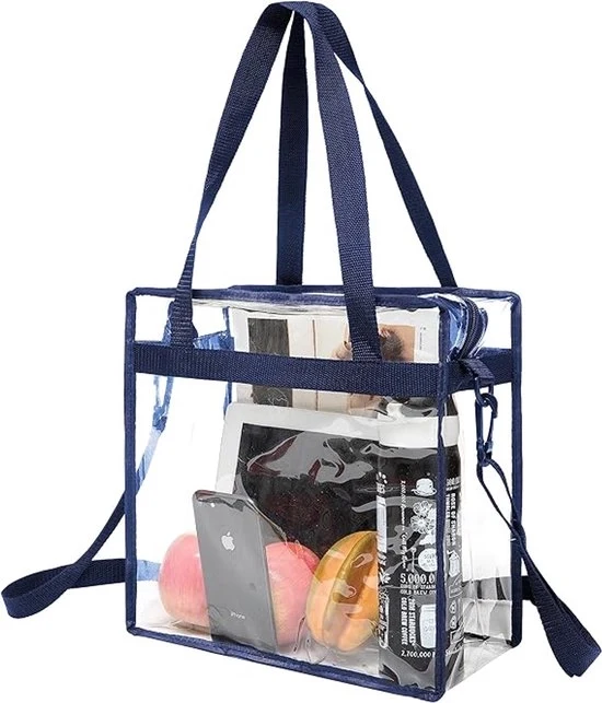 Borsa trasparente con chiusura a cerniera, borsa da spalla trasparente con cinturino regolabile, borsa trasparente per donna, borsa trasparente per palestra, borsa acquatica per viaggi - Blu marino