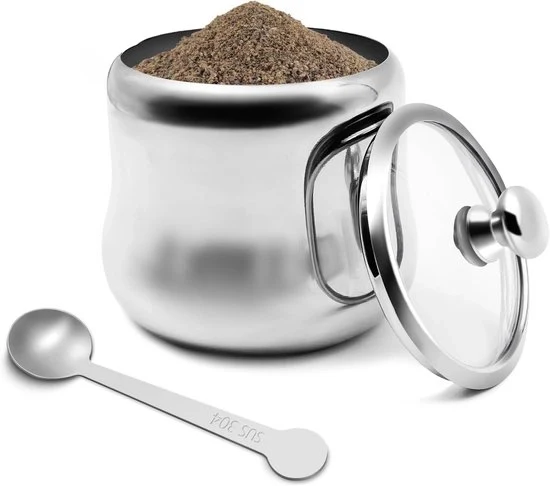 Bollitore e Mischioncino in Acciaio Inossidabile, 300 ml - Con Coperchio e Cucchiaio