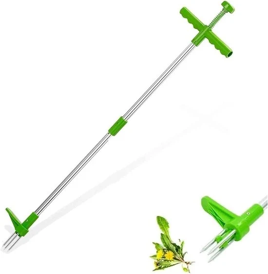 Wieder con manubrio | Wieder con T-manubrio e pedale a pedale | Attrezzo da giardinaggio per il wieden efficiente 3 denti in acciaio e molla | Estrattore di radici con guanti e copertura protettiva | 93x20cm