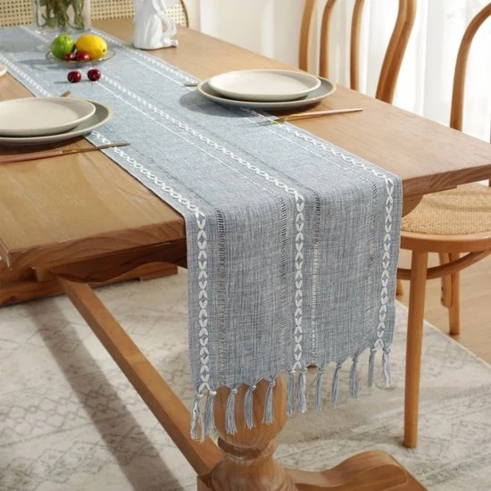 Tavolo da pranzo a quadri con strisce - Tavolo da pranzo a quadri con strisce con punti decorativi - Tavolo da pranzo bohemien a quadri con strisce - 33x143cm
