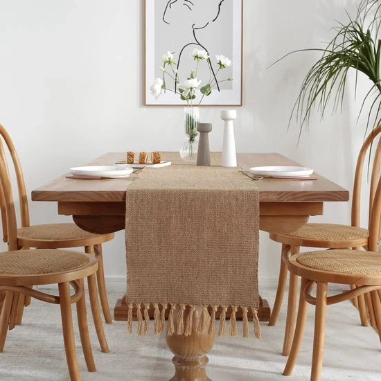 Tavolo da pranzo in lino ruvido 33x228cm con spazzole - Tavolo da pranzo in lino rustico in juta - Stile rurale tavolo da pranzo bohemien decorativo - Adatto per interni ed esterni, tavolo da pranzo e console.