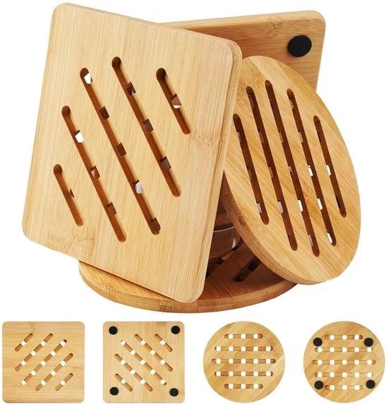 Sottopiedini in bambù naturale - resistente al calore - set da 4 - ecosostenibili