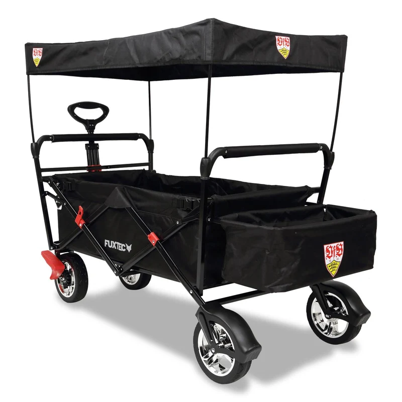 B-WARE Carrello pieghevole Bollerwagen FUXTEC FX-CT500 con tettuccio apribile Nero VfB STUTTGART