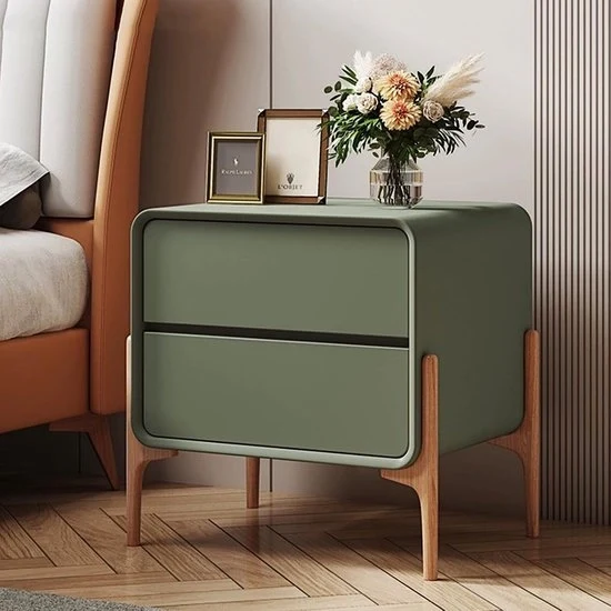 Nottura moderna con 2 cassettoni per il gruppo soggiorno, semplice e elegante in verde, 40 x 40 x 50 cm