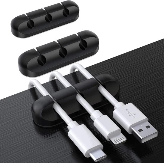 Clips per cavo - 3-pack - Organizzatori per cavi - Clip per cavo autoadesivi - per l'organizzazione dei cavi - per la casa, per l'ufficio, in auto, sul comodino e sulle accessori da ufficio - Nero-3 fori - 6.4*2.1*1.3cm