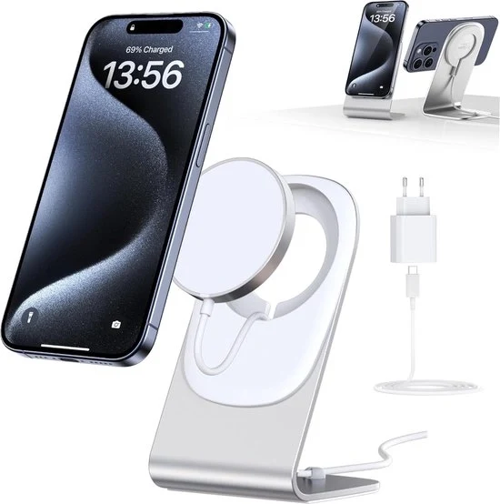 Oplade senza fili compatibile con caricabatteria Magsafe per iPhone 15/14/13/12 con adattatore USB-C 15W di alimentazione a luce con stand magnetico Lite carica inductive rapida senza fili per iPhone - Argento - Acquista ora stazione di ricarica