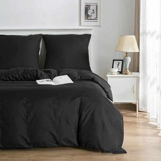 Set di lenzuola 90 gram a maglia super soffice - copriletto nero e cuscini - 200x200cm - 2x80x80cm copriletto 160x200cm