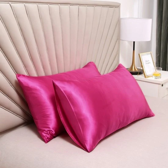Cuscino a due facce in seta - morbido e liscio - chiusura a sacco - antimacchia e ipoallergenico - protegge capelli e pelle dalle rughe - 51x91cm - Rosso arancio