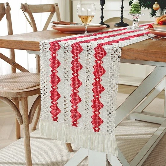 Tavolo da pranzo con disegno a tema d'amore rosso - Tavolo da pranzo in stile bohemien - adatto come decorazione da tavola per un matrimonio in un ristorante o come decorazione per Natale (dimensioni: 30x450cm)
