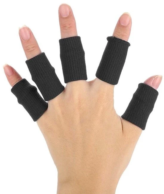 Supporto per dita - Assistenza sportiva - Nero - Flessibile - Protezione per dita - Benda per artrosi - Adatto per sport - 10 pezzi di guanti per dita estensibili